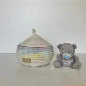 Rainbow rope basket with lid Nursery basket 15 cm x 14 cm