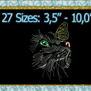 Cat with a butterfly Machine Embroidery Design Instant Download