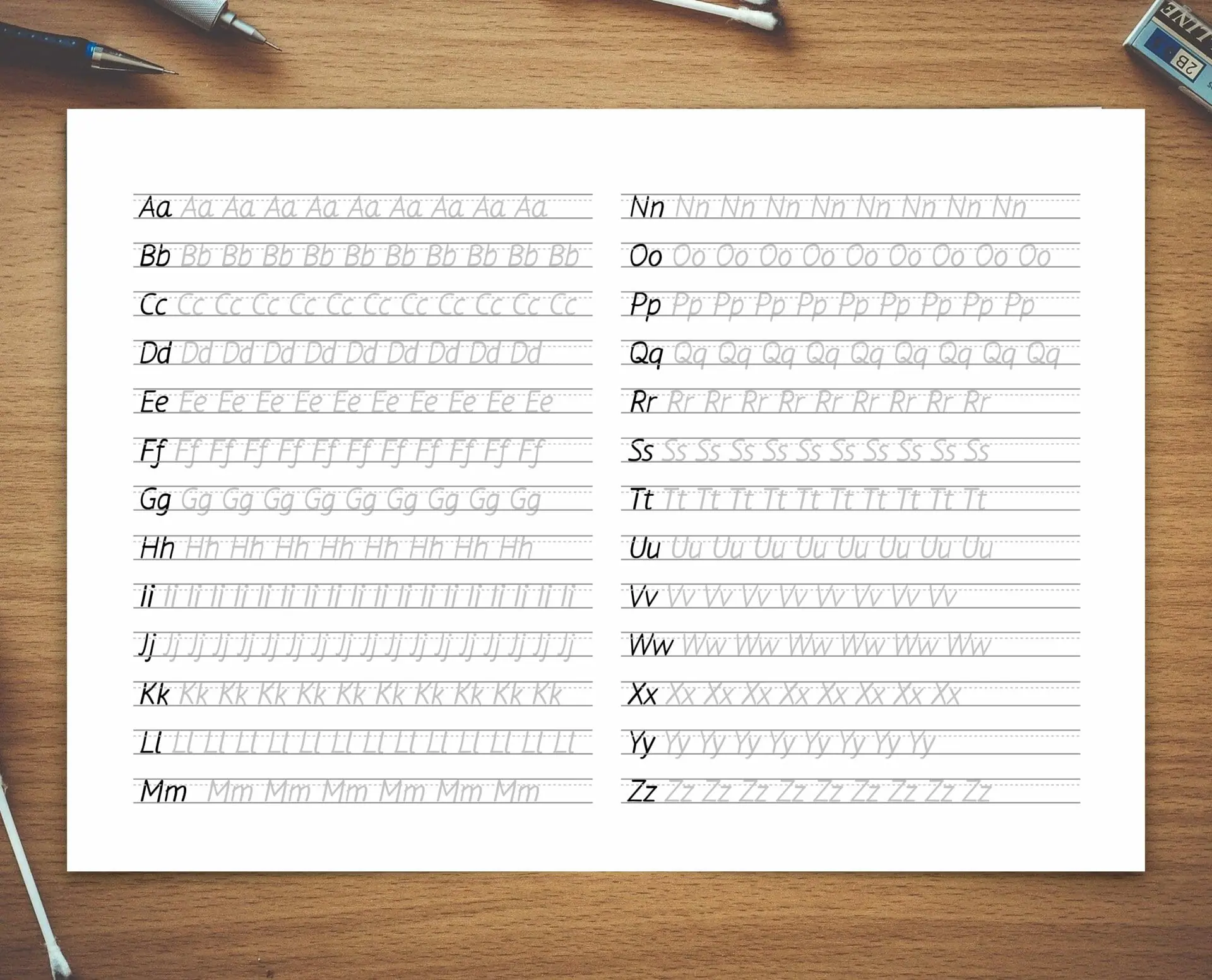Simple Font Alphabet Tracking, Lettering practice works 4 Calligraphy sheets