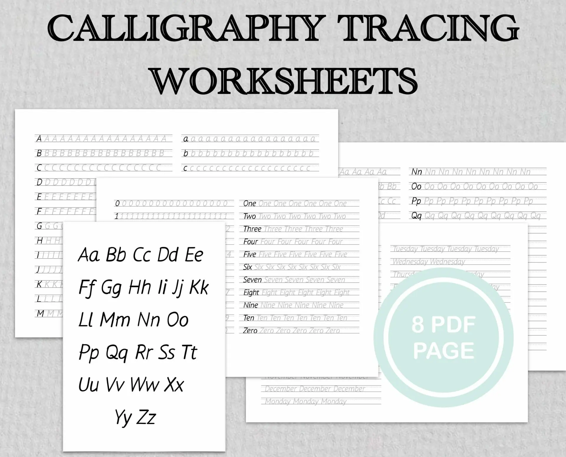 Simple Font Alphabet Tracking, Lettering practice works 1 Calligraphy sheets