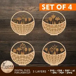 Basket With Flowers Bundle Cut Template