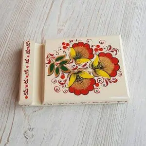 Russian khohkloma painting wooden phone stand floral