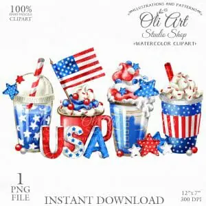 4th Of July Day. Spice Latte. Coffee PNG. Drinks Spring