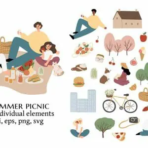 Summer picnic clipart set, svg, png, ai, eps