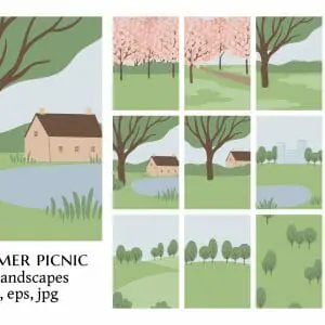 Summer park landscape clipart, vector nature background