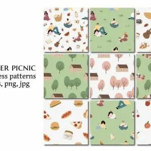 Summer picnic seamless pattern, digital paper