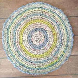 Сrochet rag rug in light blue 70 cm, upcycle design handmade round rug