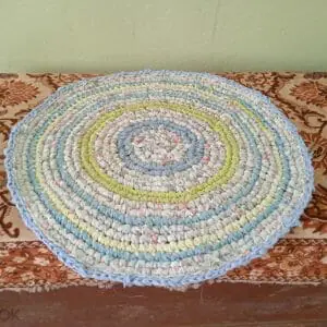 Сrochet rag rug in light blue 70 cm, upcycle design handmade round rug