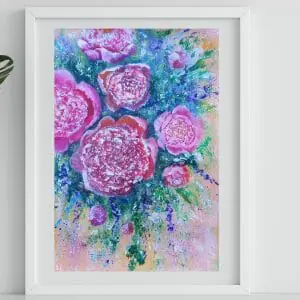 Handmade Marketplace 507 Peonies painting 17*23″ pink flowers art by Yalozik