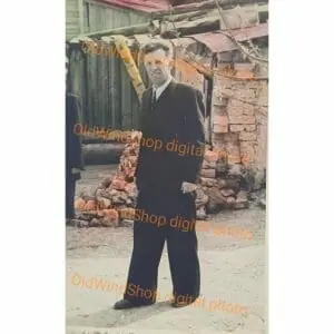 Old photo 1950s USSR. Man in black suit. Instant Download