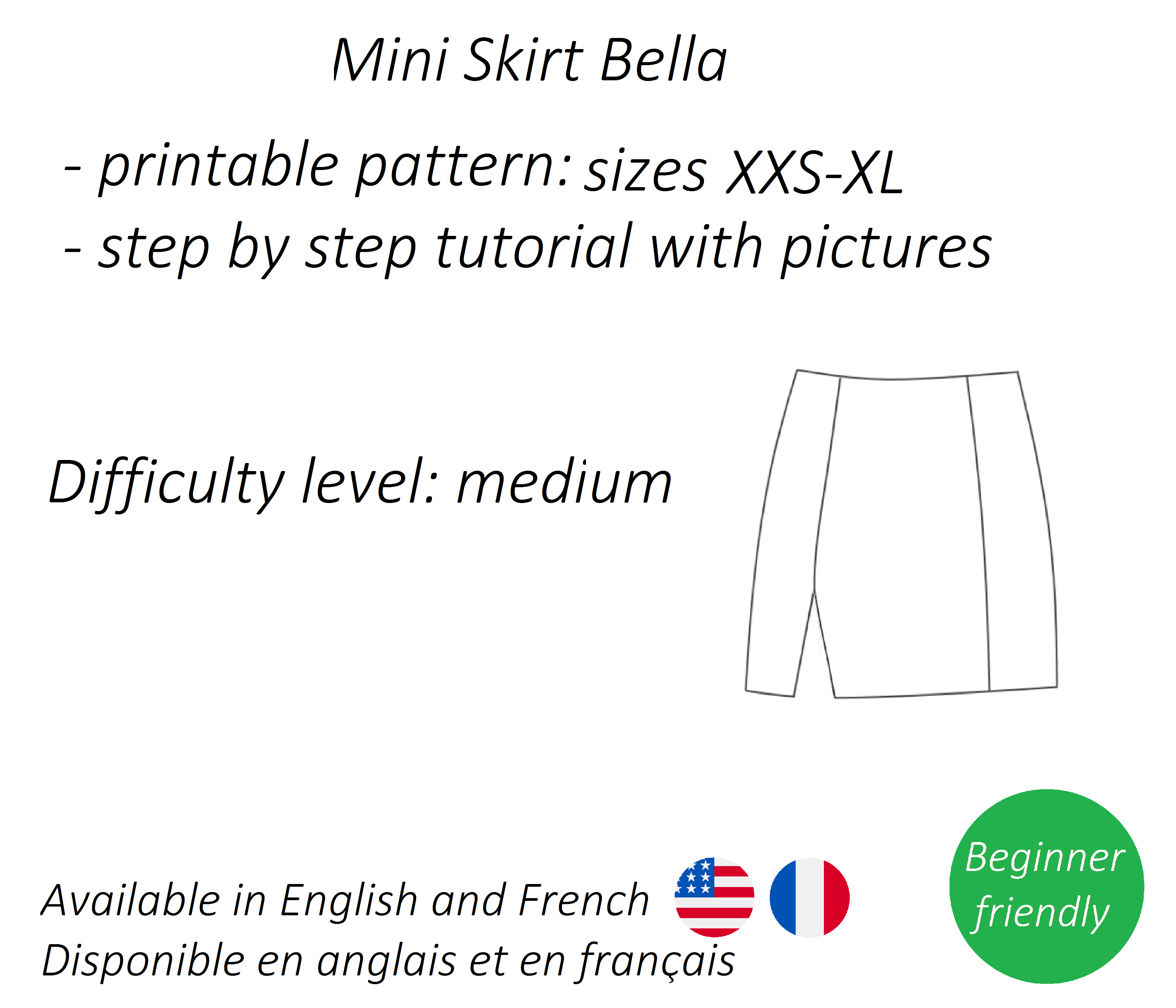 Mini skirt with slits sewing pattern PDF Bella+ detailed tutorial 2 Mini skirt with slits sewing pattern PDF Bella+ detailed tutorial - Image 2