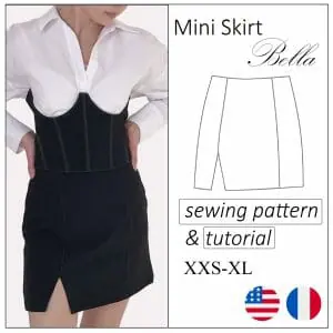 Mini skirt with slits sewing pattern PDF Bella+ detailed tutorial