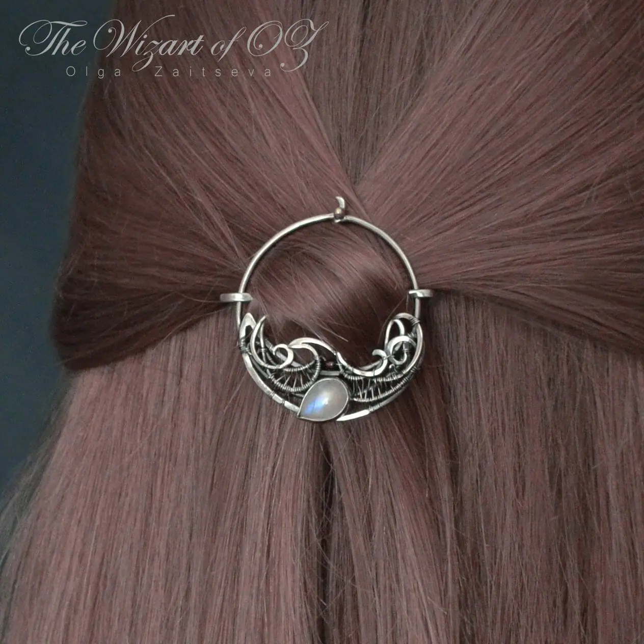 Moonstone Hair clip with stick Fine gift for thin hair