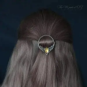 Metal hair stick barrette with citrine Fine gift for thin hair