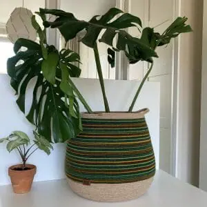 Extra large basket with handles Green hamper for storage with handles