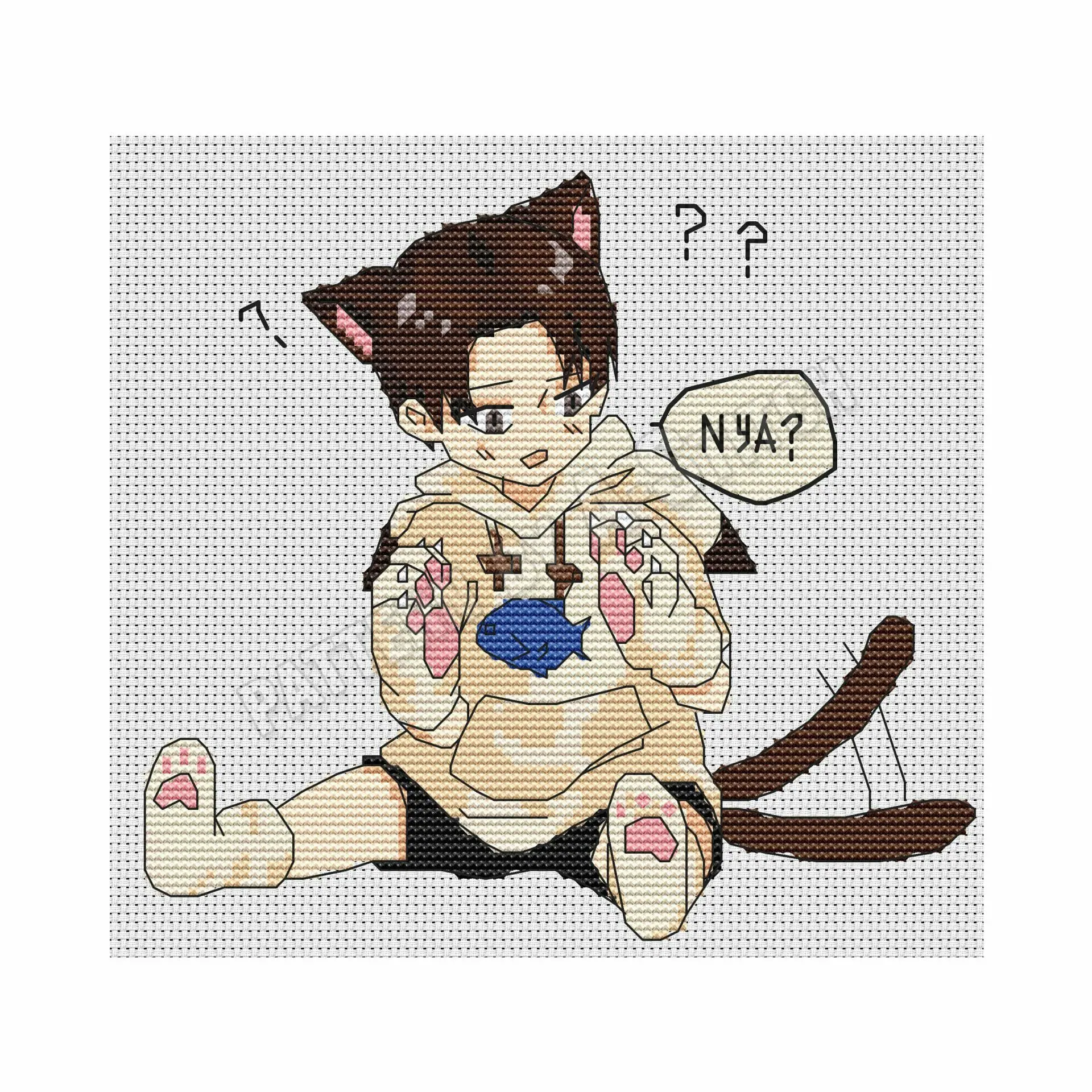 Anime cross stitch pattern Neko Levi PDF Digital