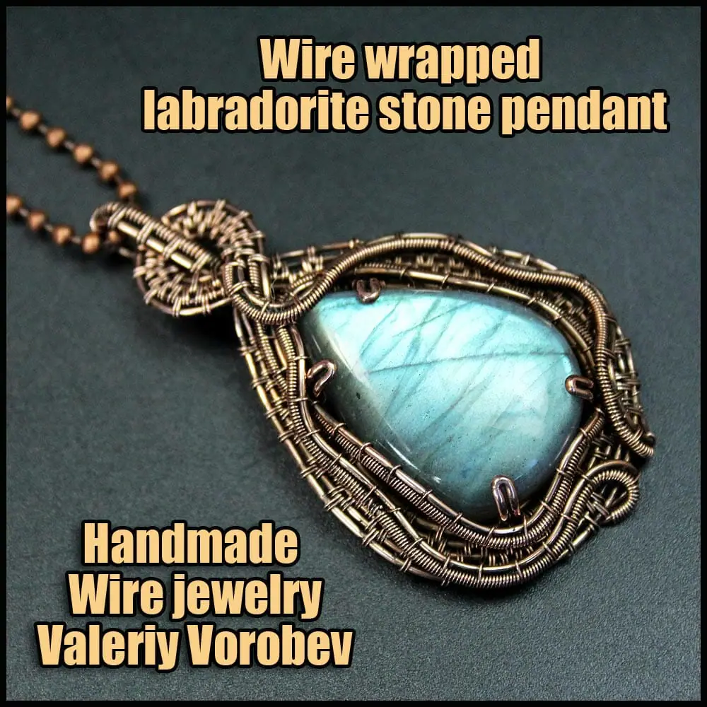 Wire wrapped labradorite stone pendant