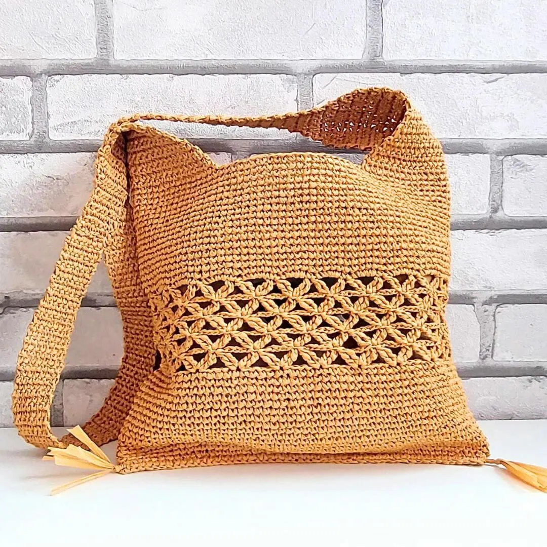 Summer crochet straw tote bag for beach, market,party