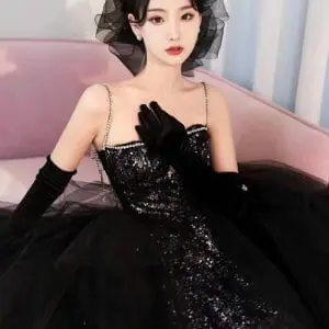 New black sequined suspenders Bridesmaid dress prom dresses