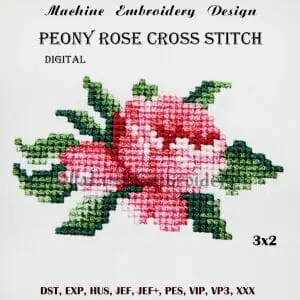 Peony Rose Cross Stitch embroidery design