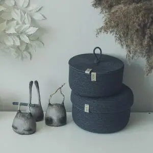set of two graphite rope baskets with lid interior