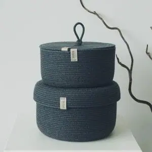 set of two graphite rope baskets with lid