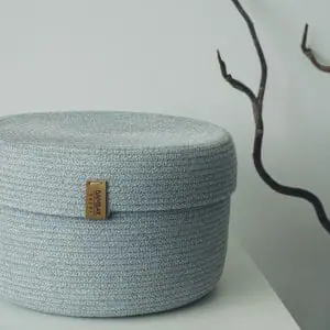 handmade gray rope basket with classic lid
