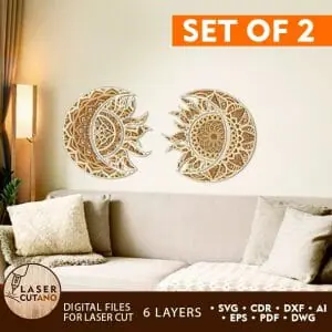 Solar Eclipse Laser Cut Bundle Wall Art Sun and Moon