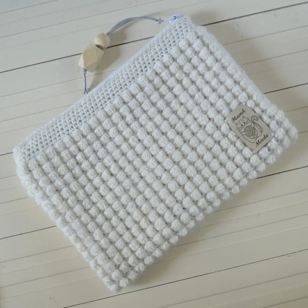 Knitted cosmetic bag Handmade White color