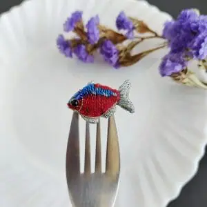 Small fish brooch, embroidered fish pin