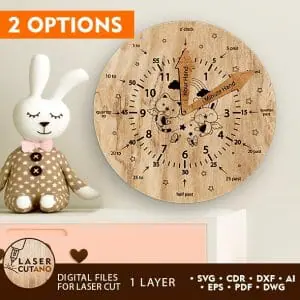 Kids Clock Learning, Children Interactive Clock, Laser Cut Template