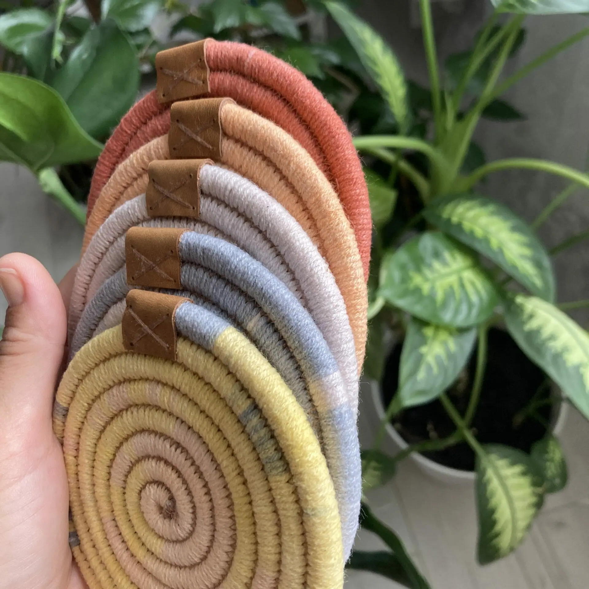 Colorful mug stands set of 5 Rope coasters