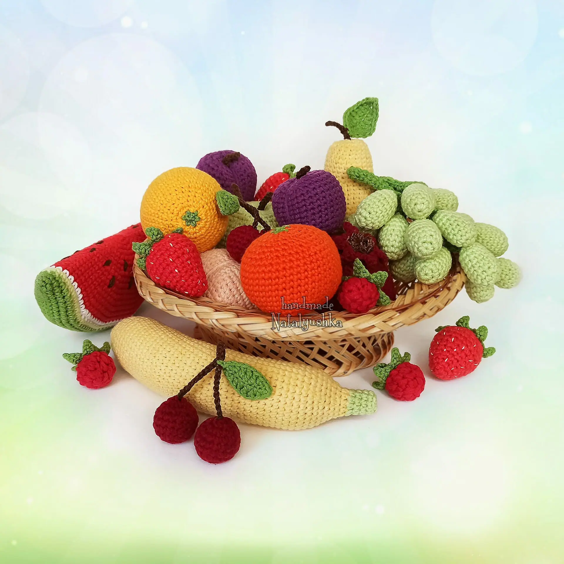 Soft crochet Fruits & Berries, Learning sensory toy, Play food set.
