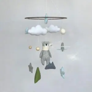 Baby mobile for boy travel. Eco mobile. bear Scandinavian style.
