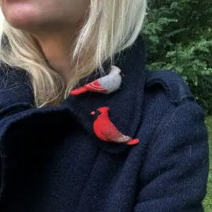 Bird brooch, Cardinal brooch, needle felted, handmade, awesome new