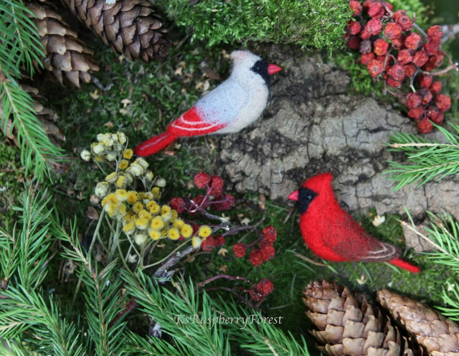 Bird brooch, Cardinal brooch, needle felted, handmade, awesome new