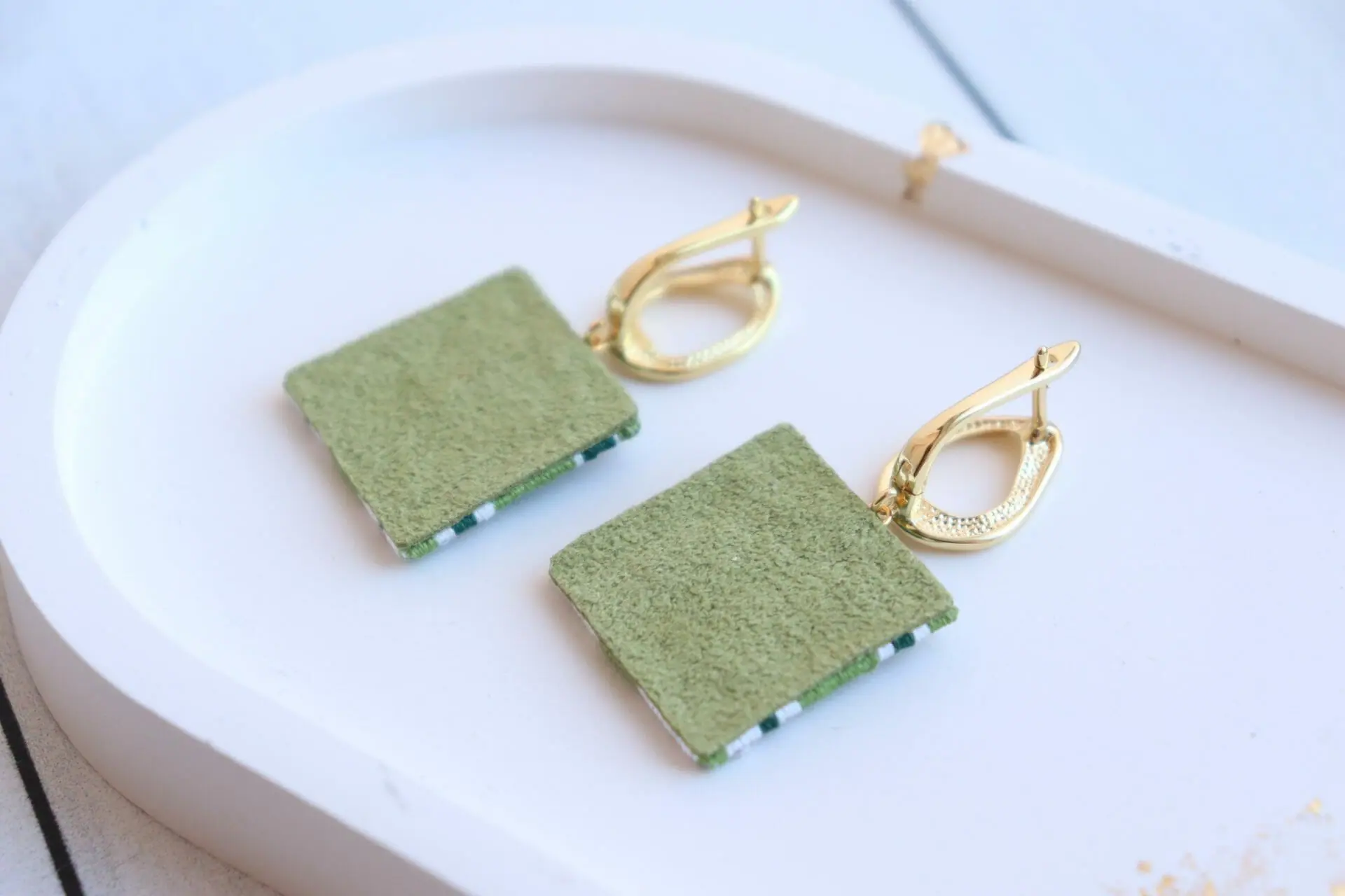 Green geometric tile earrings