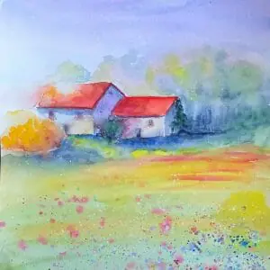 Poppy Meadow 12*16″ Tuscan Farmhouse Landscape
