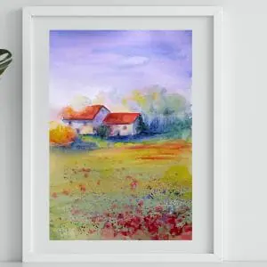Poppy Meadow 12*16″ Tuscan Farmhouse Landscape