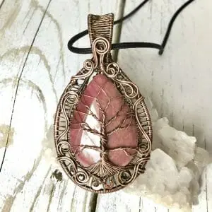 Tree of life red Rhodonite stone pendant