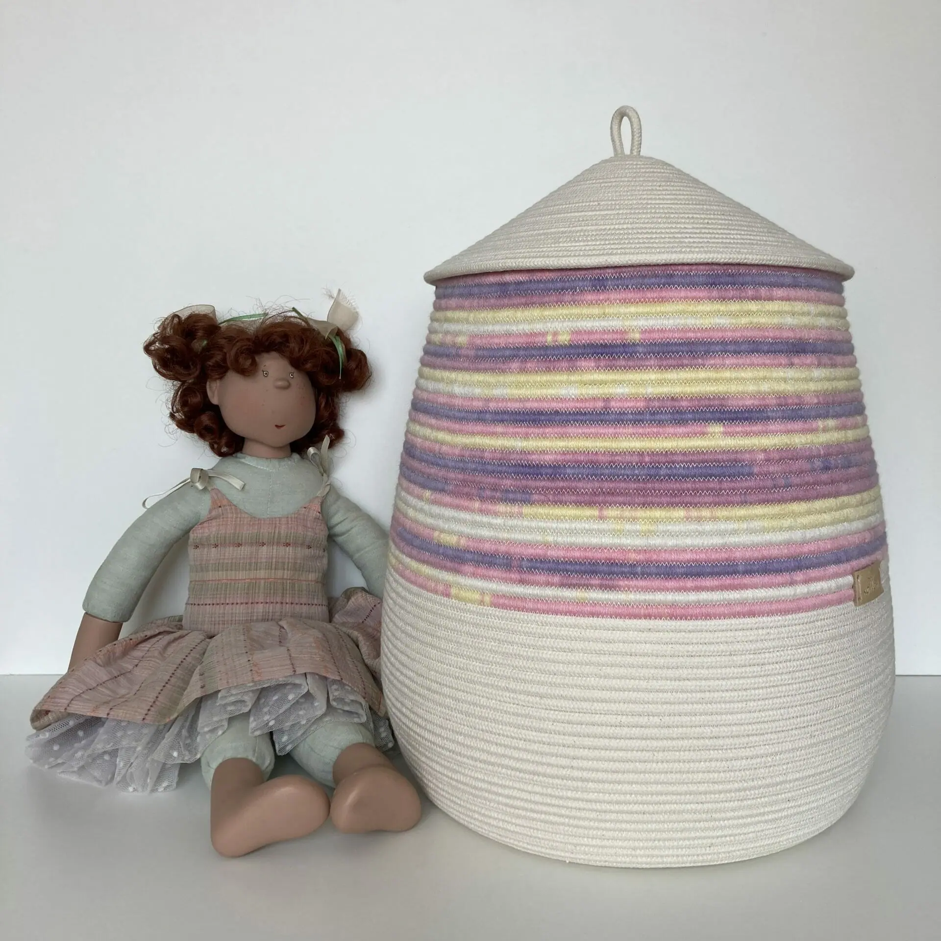 Pink large basket with lid Kids hamper 42 cm x 24 cm