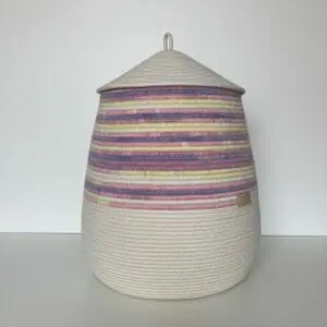 Pink large basket with lid Kids hamper 42 cm x 24 cm