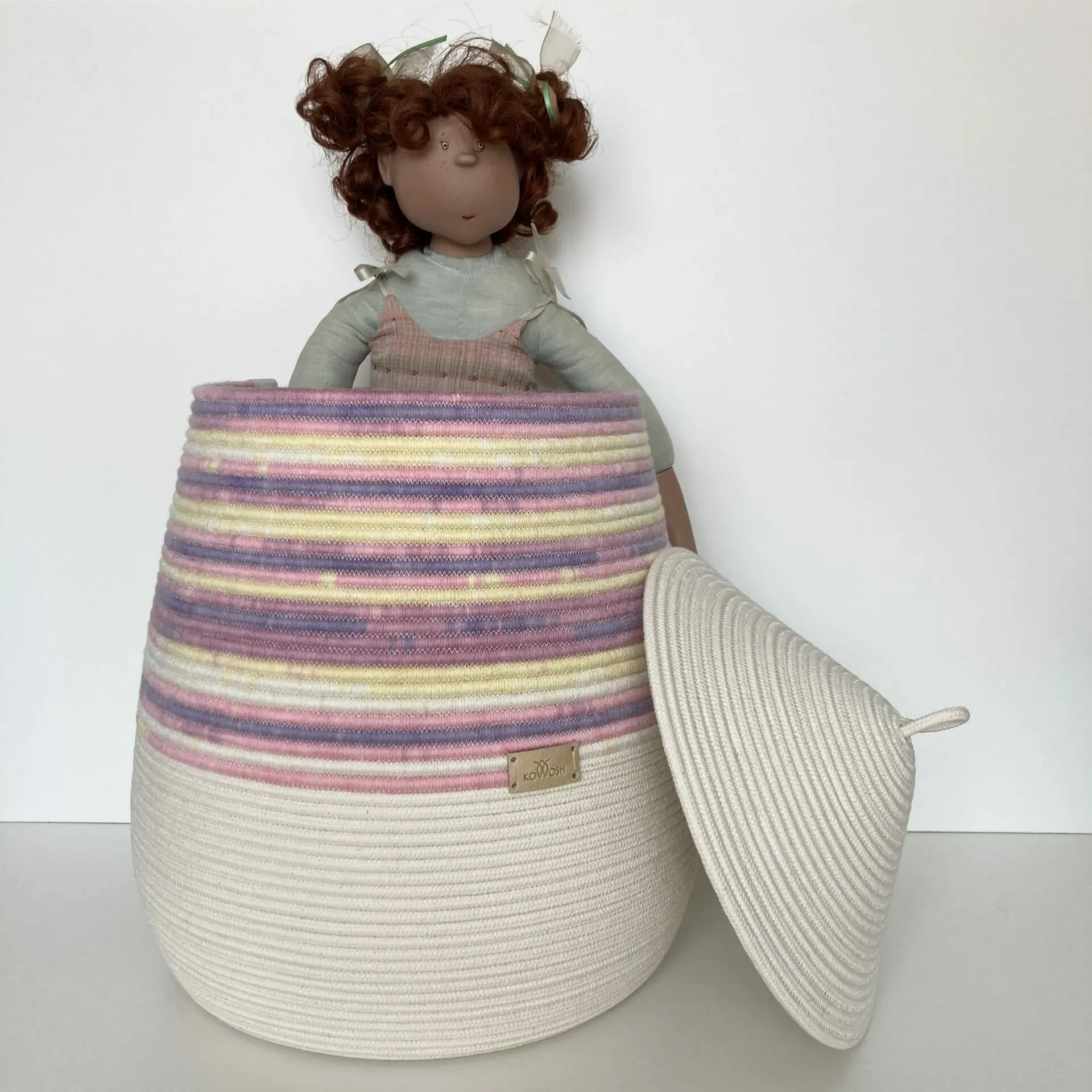 Pink large basket with lid Kids hamper 42 cm x 24 cm