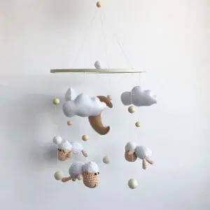 baby mobile neutral sheep. Crib mobile moon and clouds
