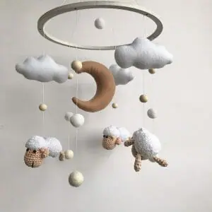 baby mobile neutral sheep. Crib mobile moon and clouds