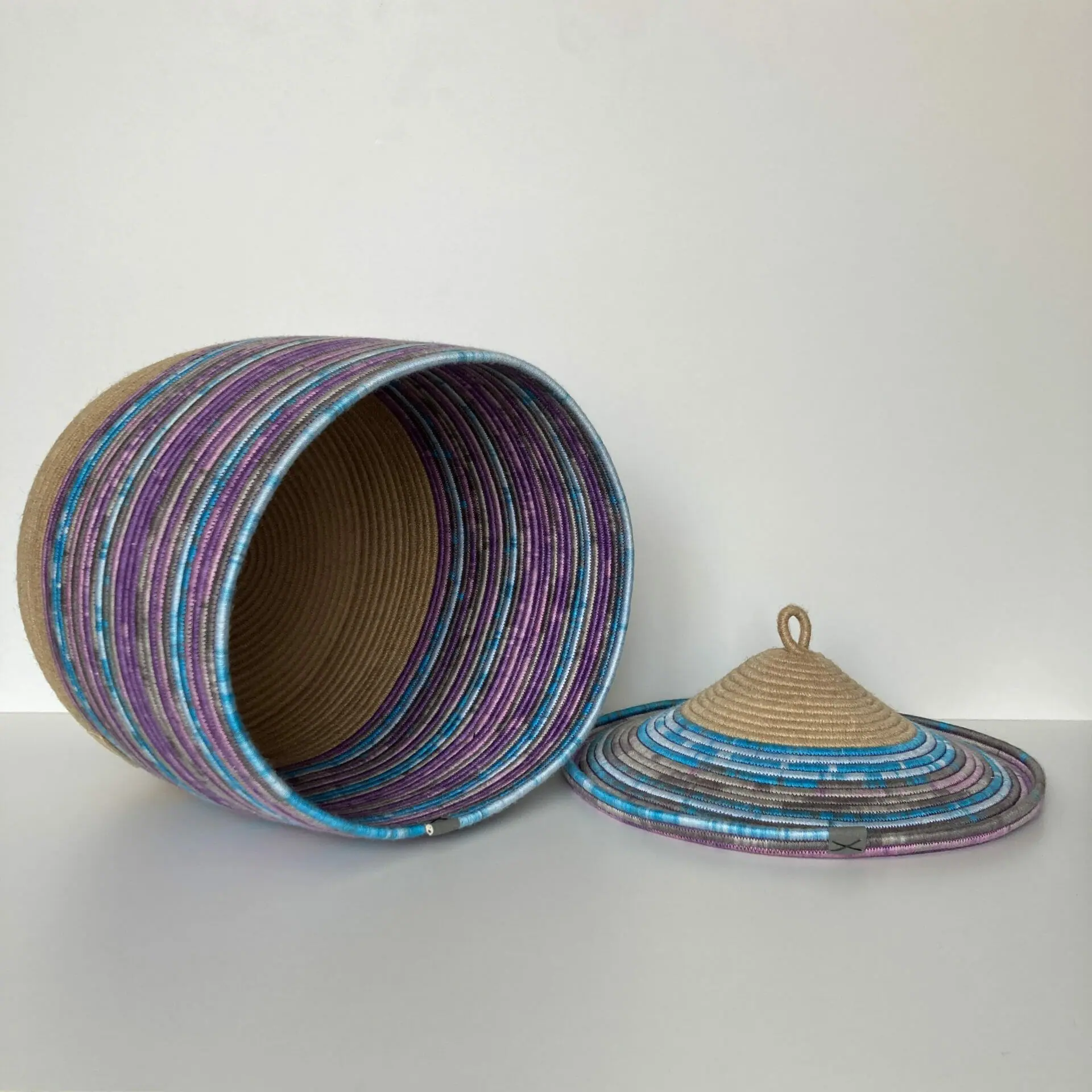 Large storage basket with lid Purple - blue rope basket
