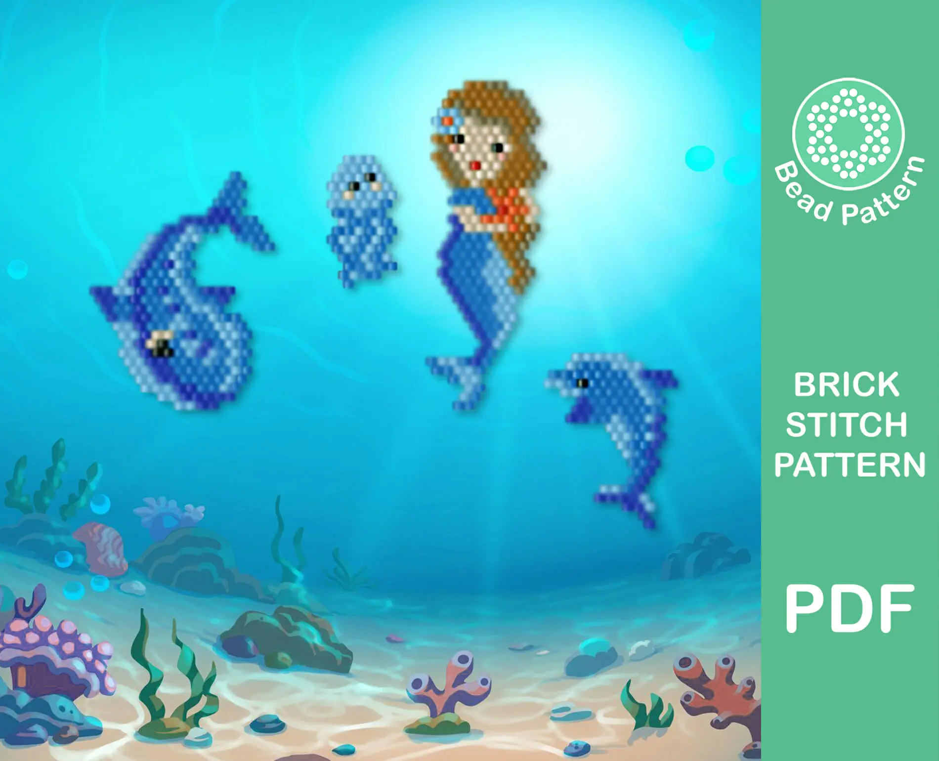 Mermaid sea animals brick stitch patterns PDF miyuki