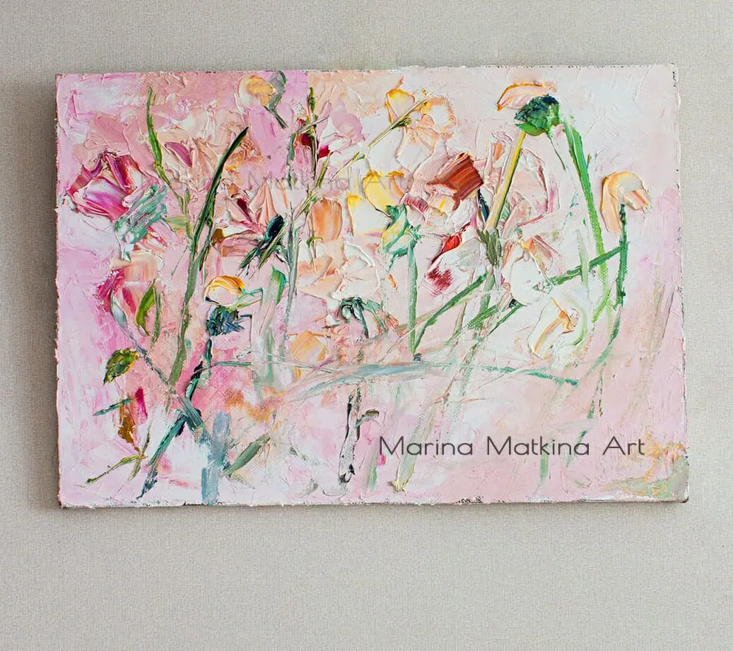 Oil Painting Flowers Abstract Pink Roses Origital
