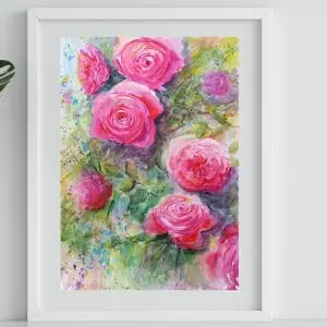 Roses painting watercolor 12*16″ floral art by Yalozik