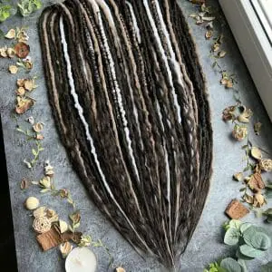 Boho dreads dark brown and light brown, white.Set dreads with curls